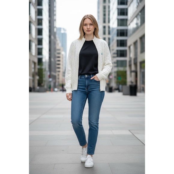 Ralph Lauren Sport Women's XL White Cream Full Zip Cable Knit Sweater Jacket - Picture 5 of 6